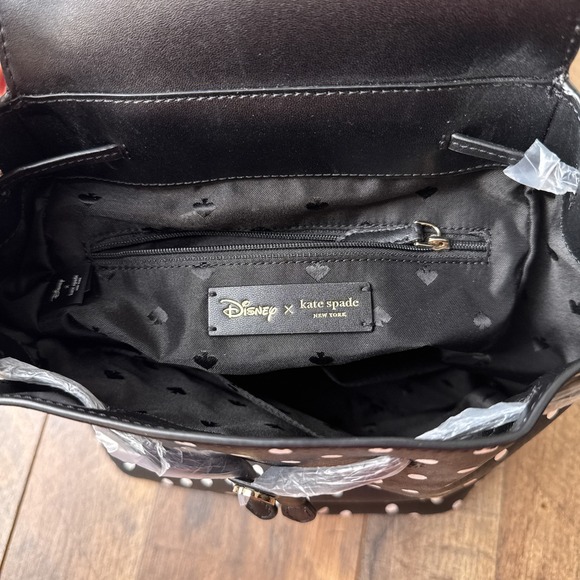 Kate Spade New York Disney x Minnie Mouse Drawstring Flap Backpack Polka Dot - Picture 9 of 14